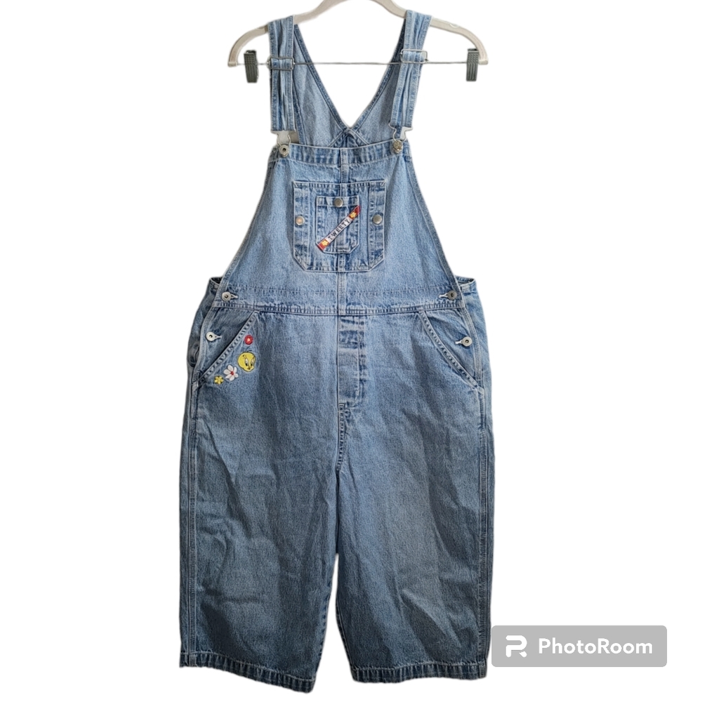 Vintage looney tunes women's blue denim overalls Tweety embroidered large